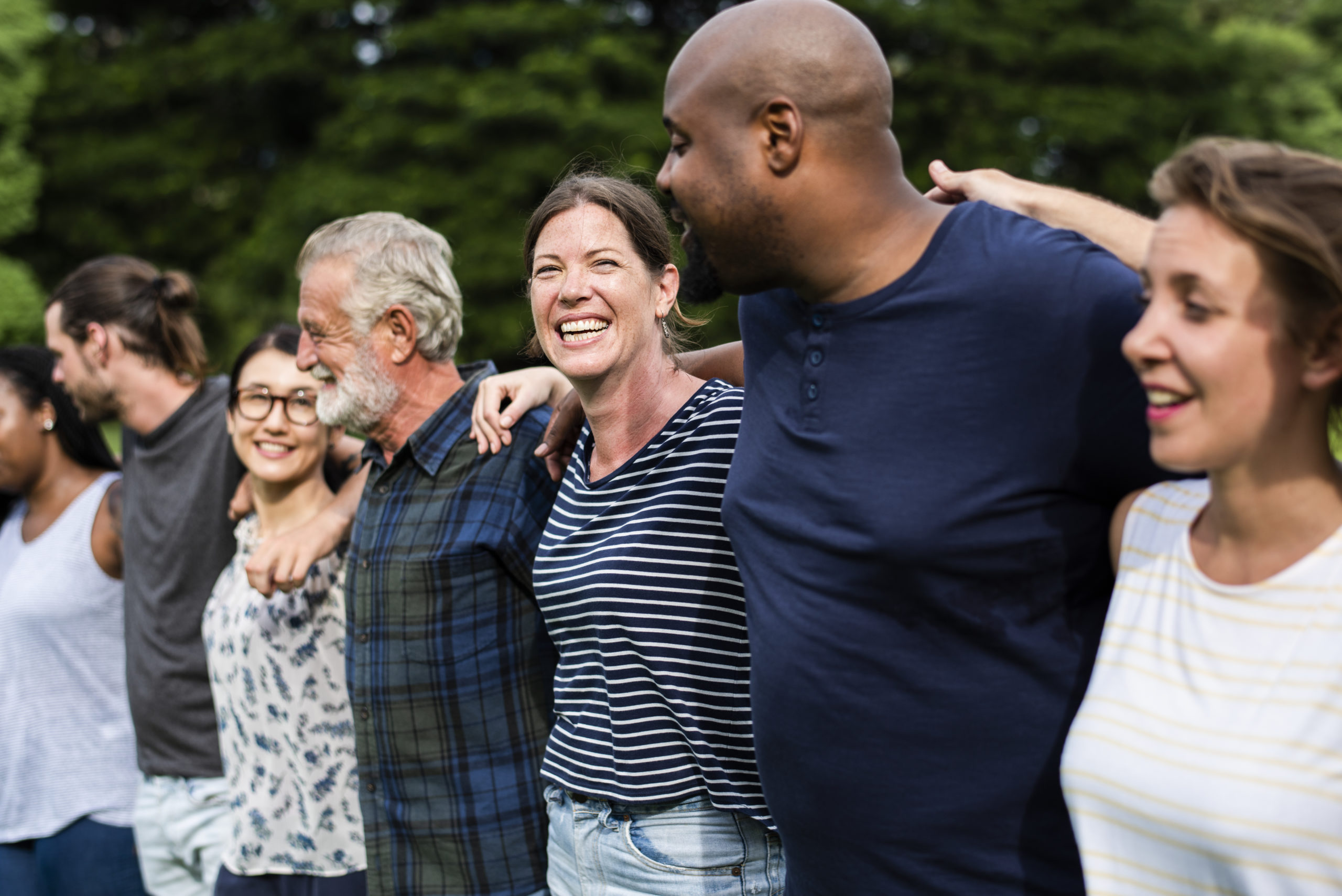 Cheerful diverse people together in the park