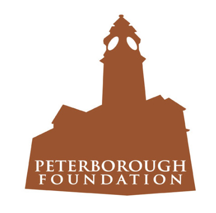 Peterborough Foundation Logo with orange silhouette of clocktower